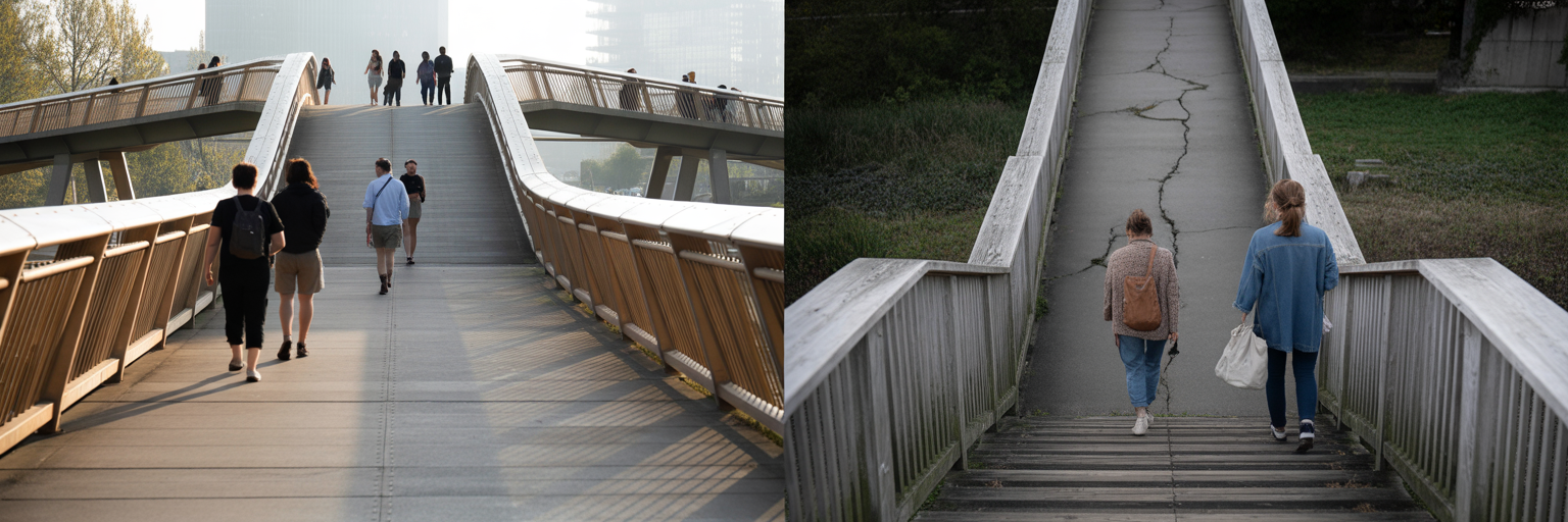 Two bridges representing good and bad user experience.