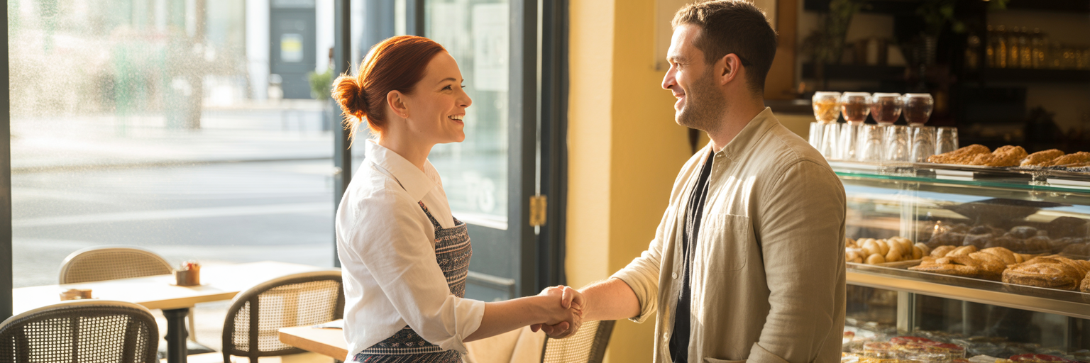 Two business owners collaborating for brand authority.