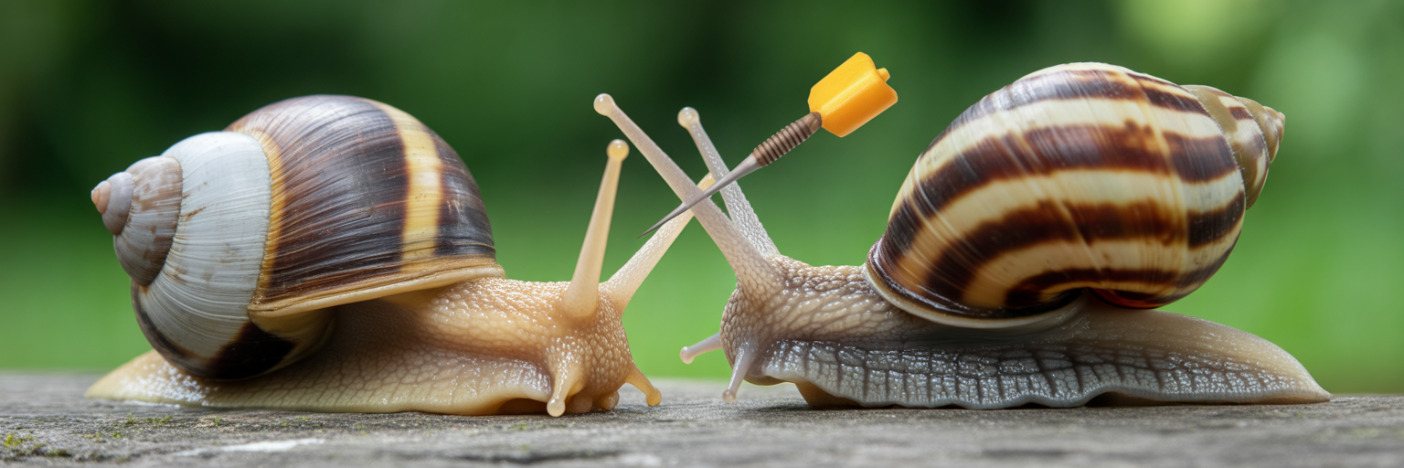 Two dueling pistols made of snail shells.