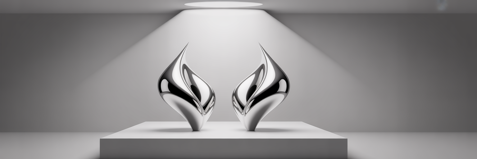 Two metal sculptures representing magnetic connection.