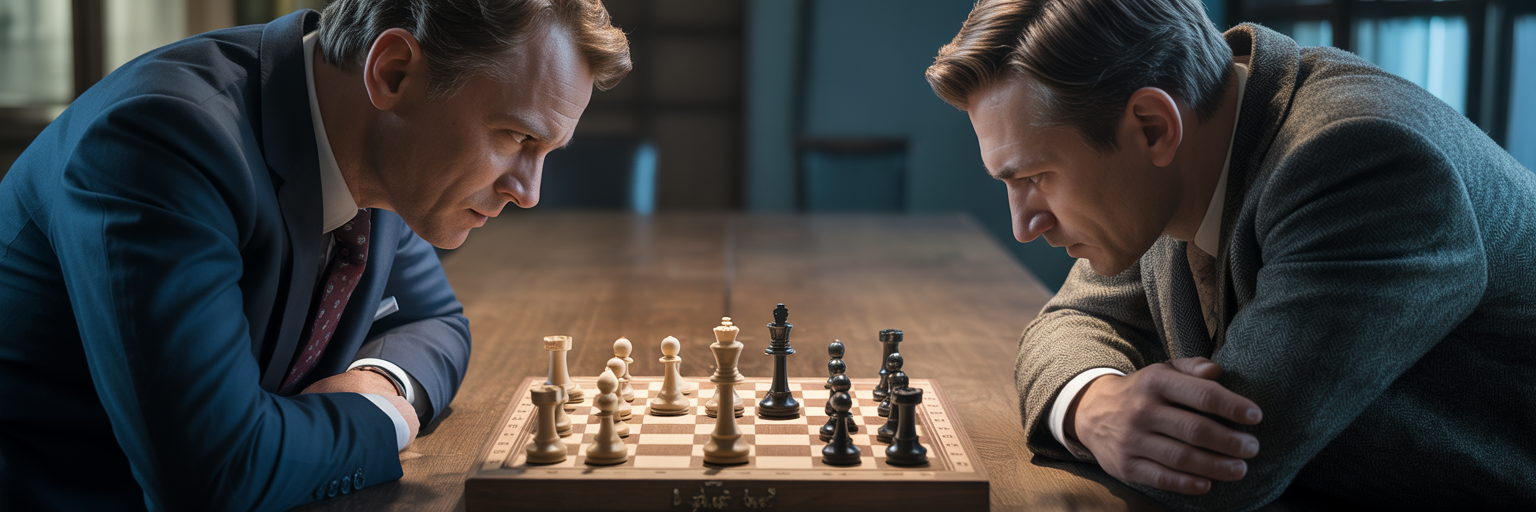 Two strategists playing a complex chess game.