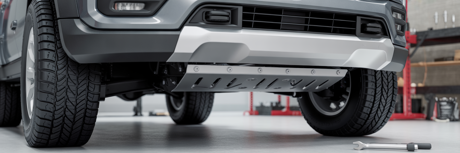 Underbody skid plate on 4x4 vehicle.