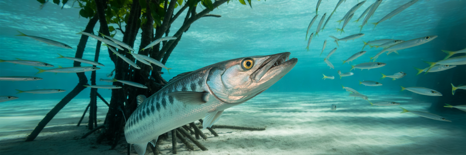 Underwater view of current and baitfish