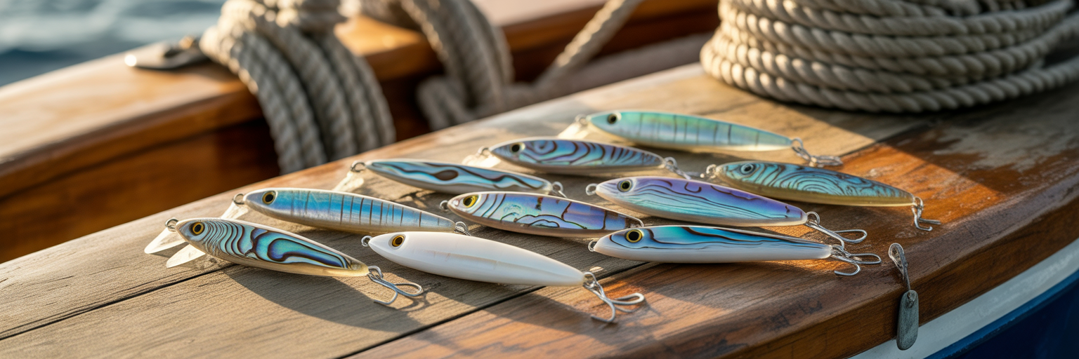Various abalone resin offshore trolling lures.