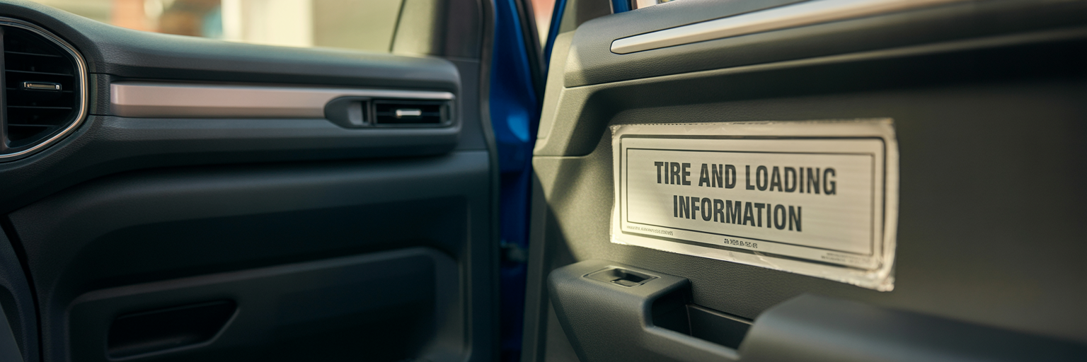 Vehicle payload capacity sticker on doorjamb.
