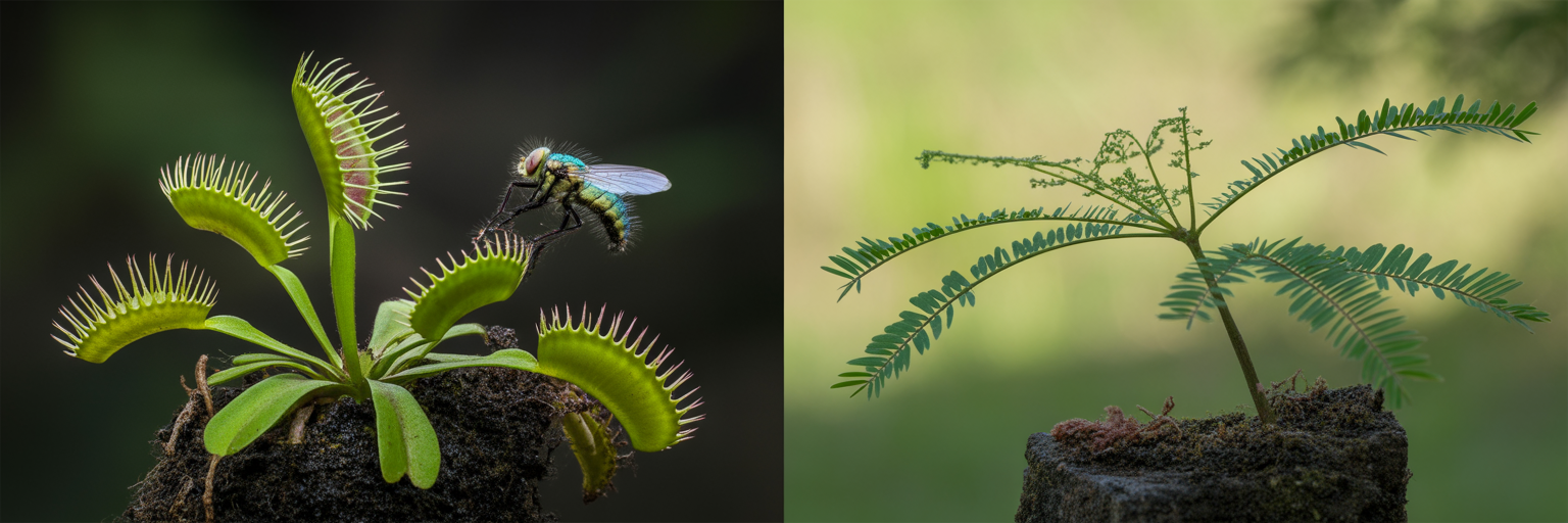 Venus flytrap and Mimosa pudica plant movements