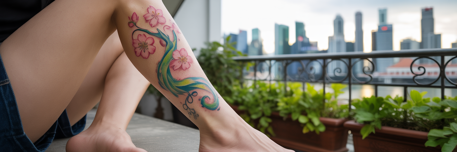 Vibrant, healed tattoo on an ankle.