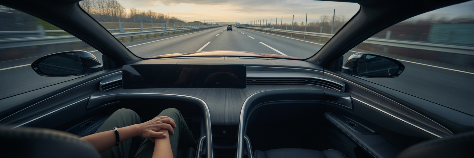 View from inside a car using driver-assist.