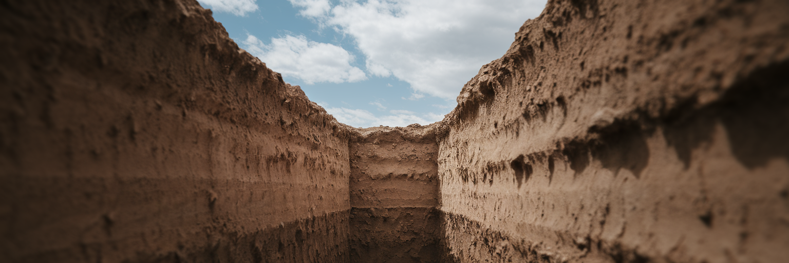 View from inside a trench looking up.