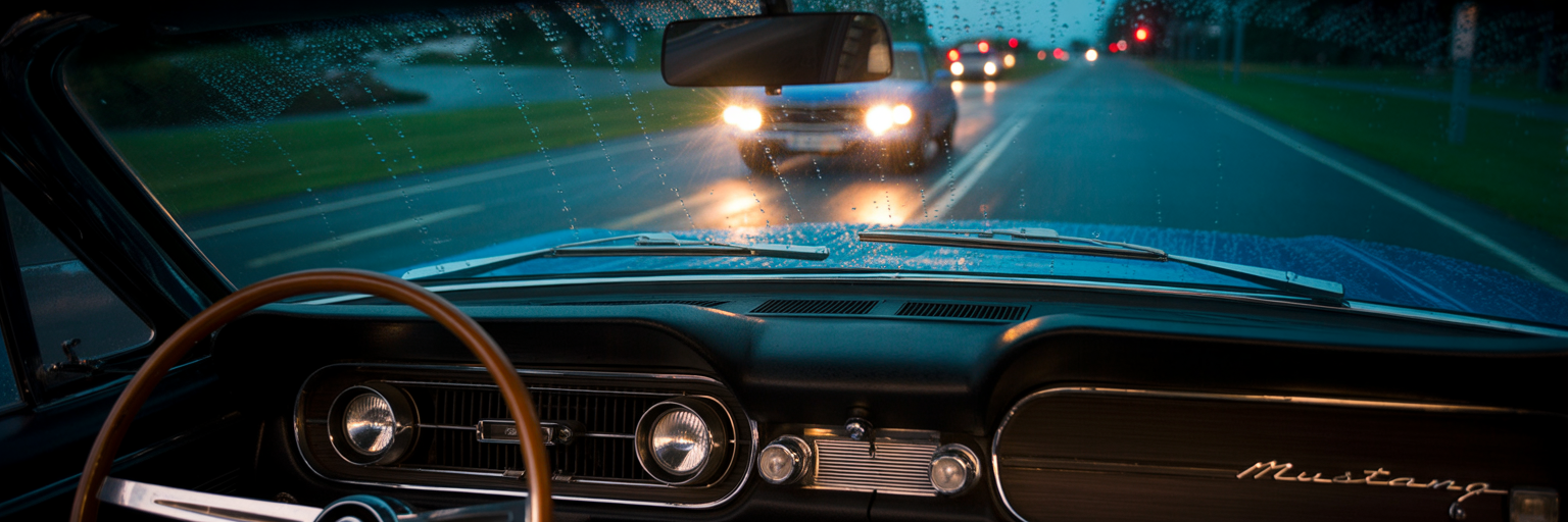 View of flickering headlights from driver's seat