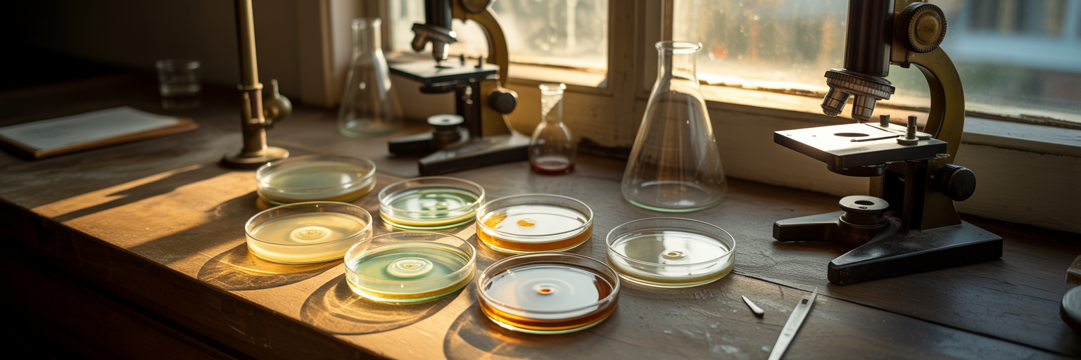 Vintage laboratory with phage research petri dishes