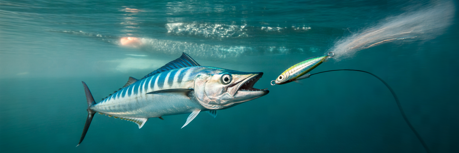Wahoo striking a high-speed trolling lure