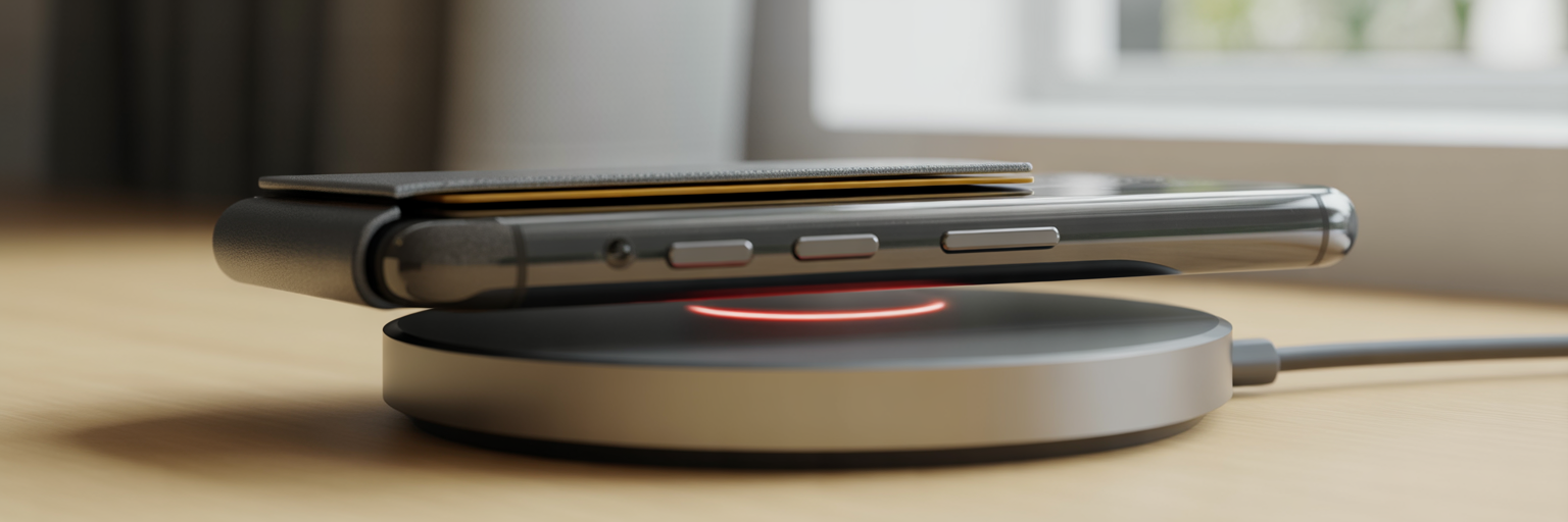 Wallet case blocking wireless charging pad