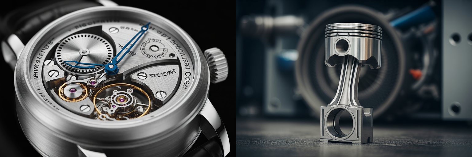 Watch movement versus engine piston