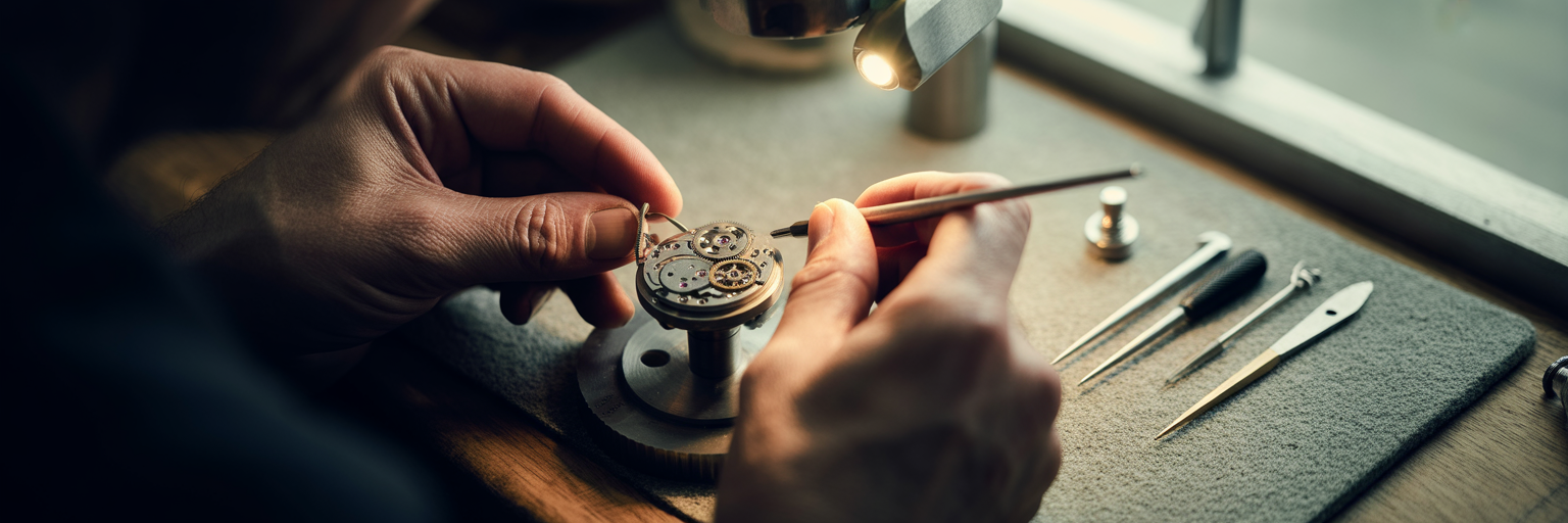 Watchmaker assembling a delicate watch.