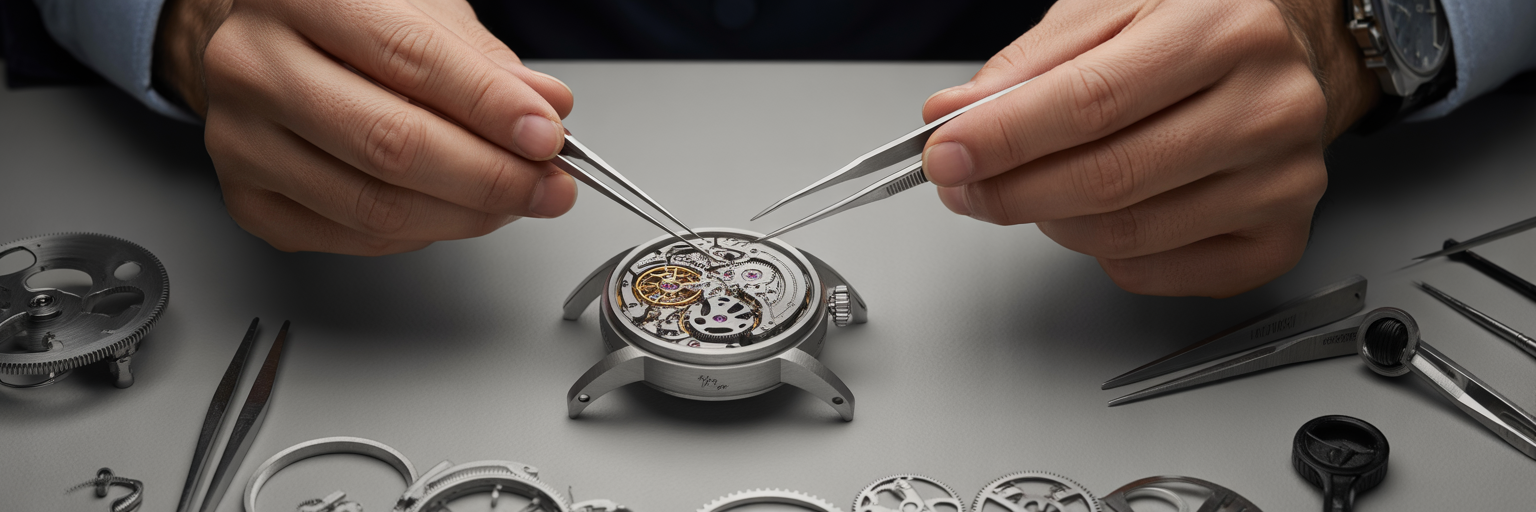 Watchmaker assembling gears, representing financial planning.