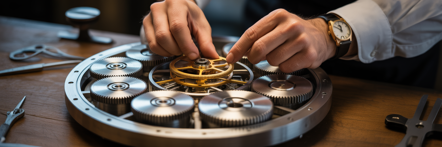 Watchmaker assembling intricate gear mechanism