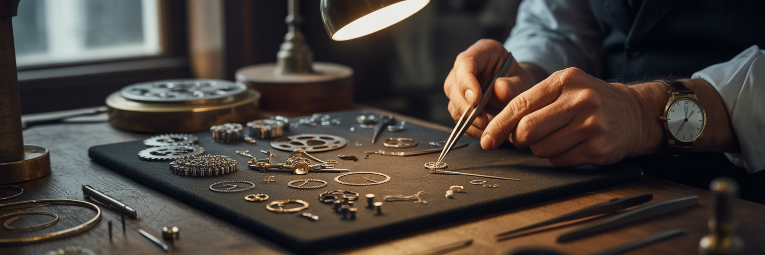 Watchmaker assembling intricate mechanical parts