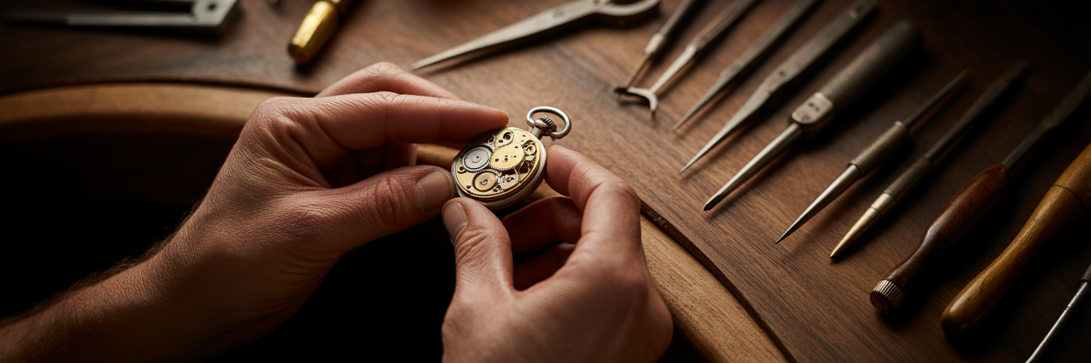 Watchmaker assembling intricate timepiece gears.