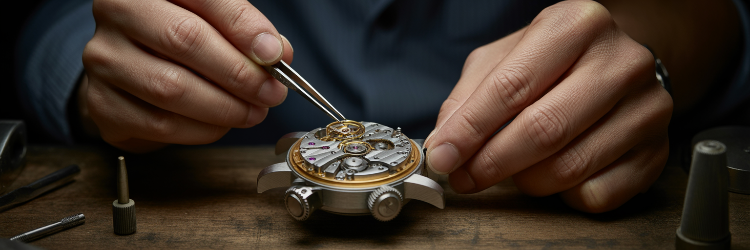 Watchmaker fitting a protective bezel.