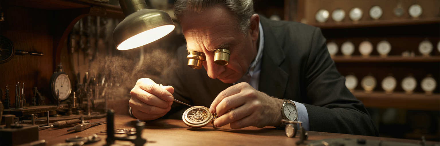 Watchmaker's organized and focused workspace.
