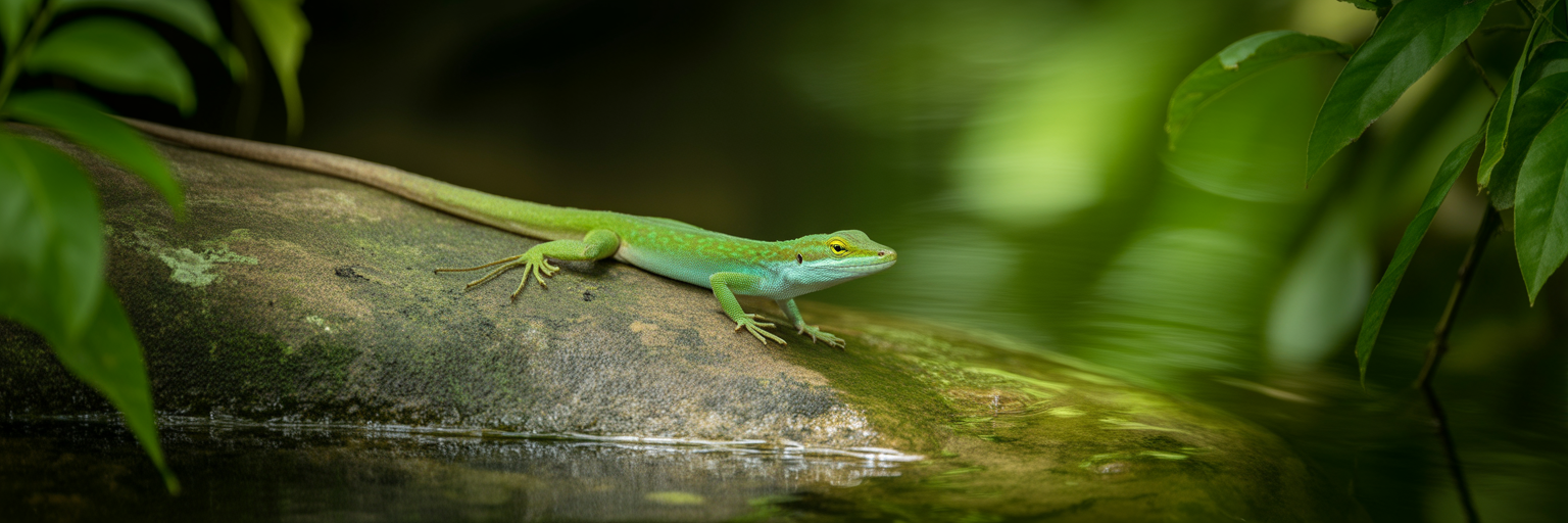 Water anole lizard in its stream habitat