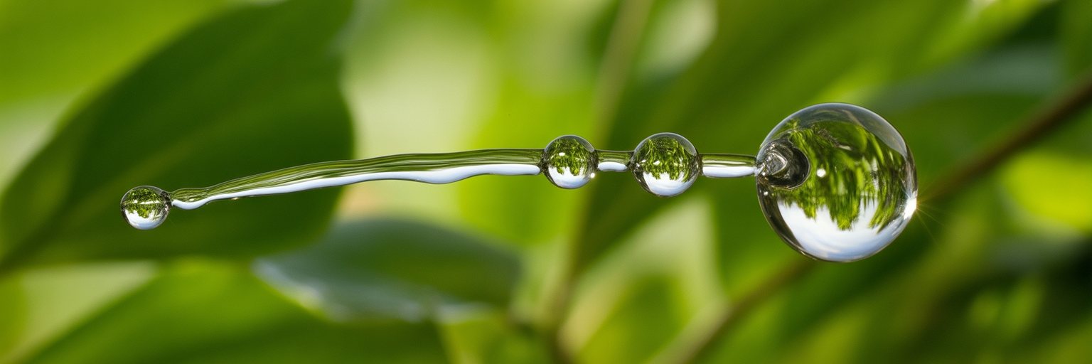 Water jet forming a powerful droplet.