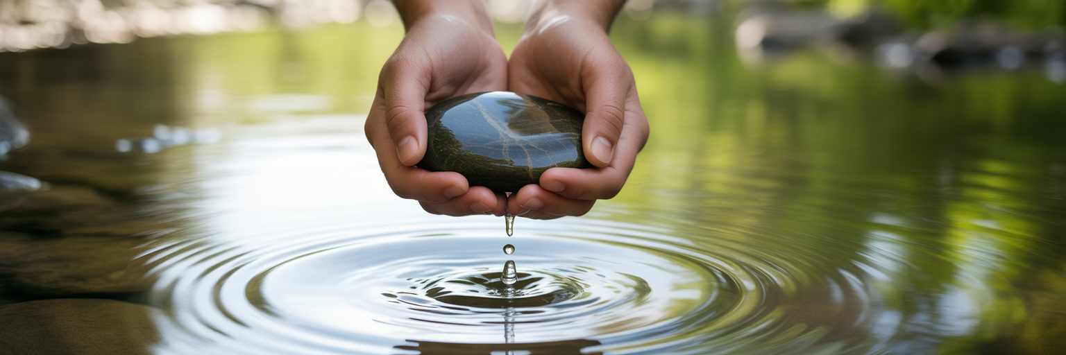 Water ripple on dark stone.
