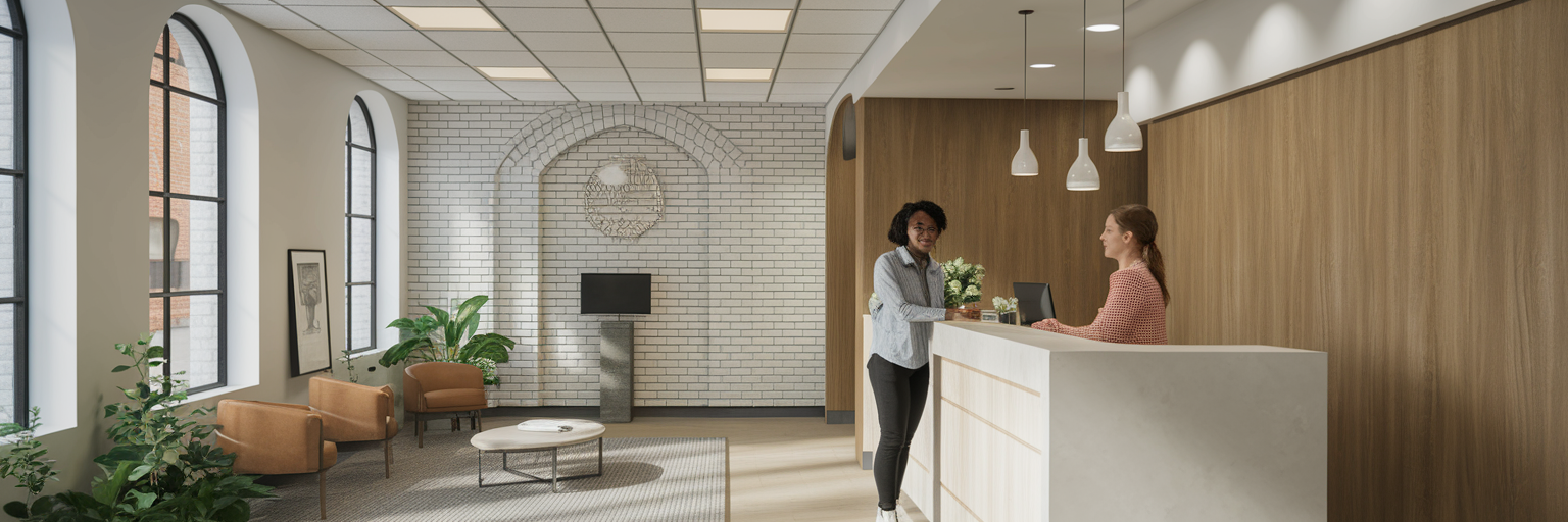 Welcoming reception area of a Maryland clinic.