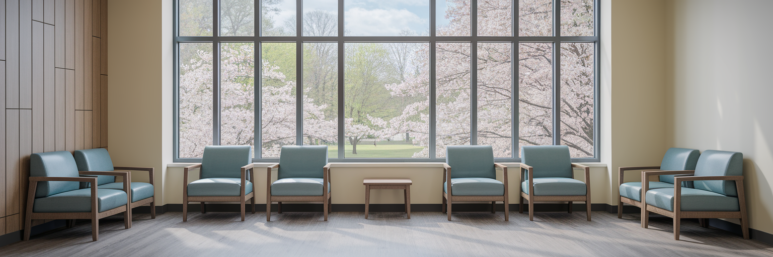 Welcoming walk-in clinic waiting room Virginia.