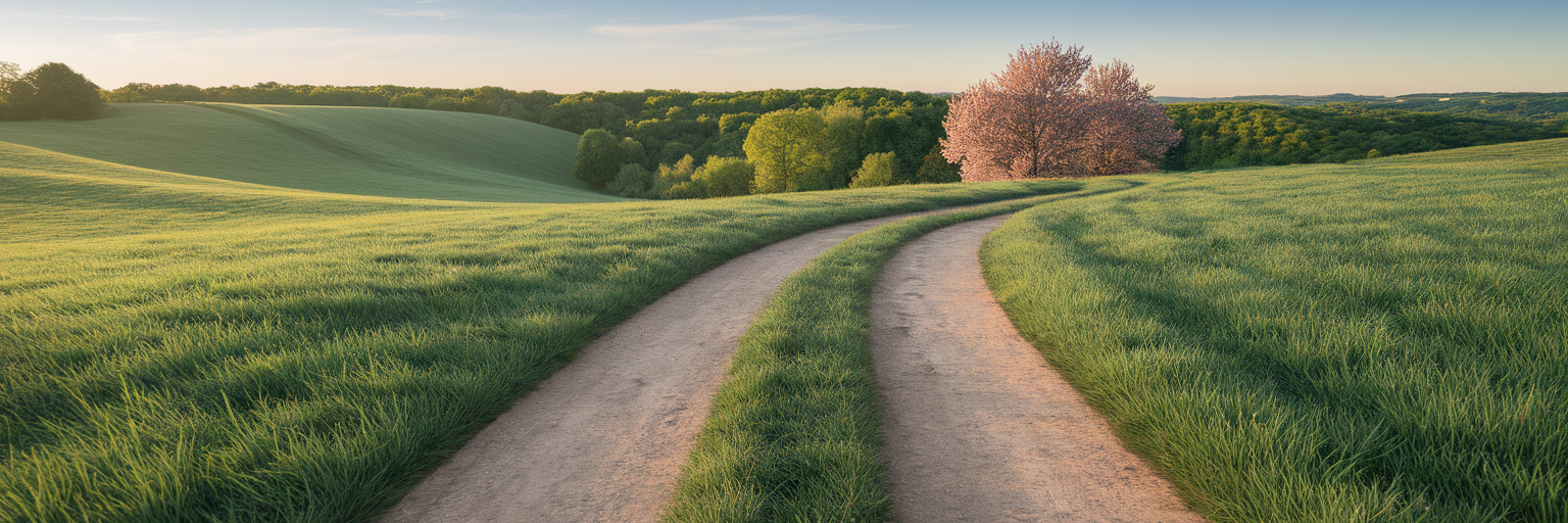 Winding path leading to vibrant landscape