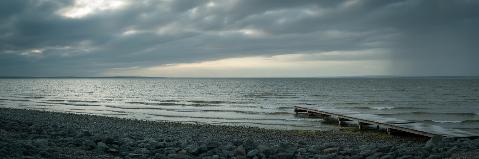 Windy lake with overcast sky