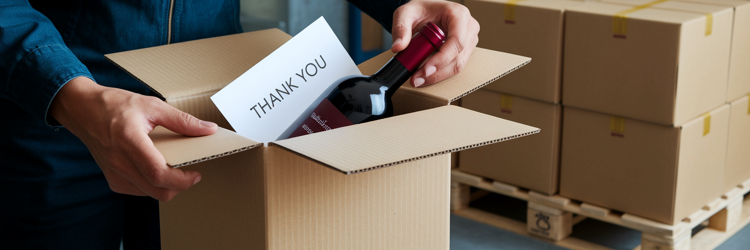 Winery worker packing wine for shipping