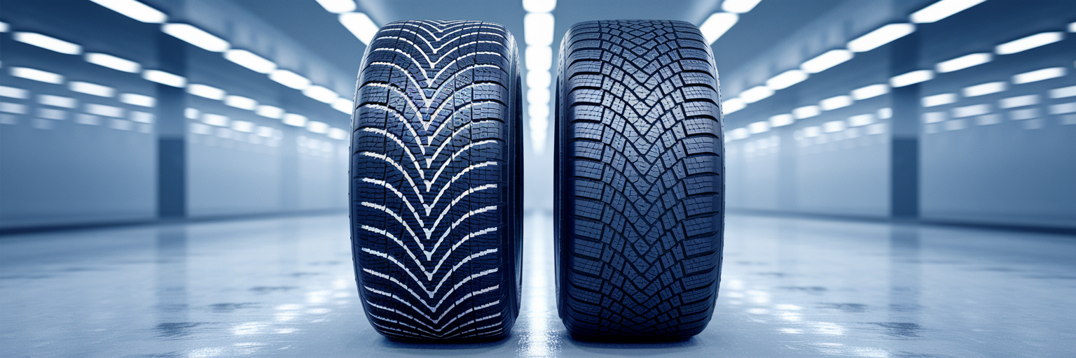 Winter tire and all-season tire comparison.
