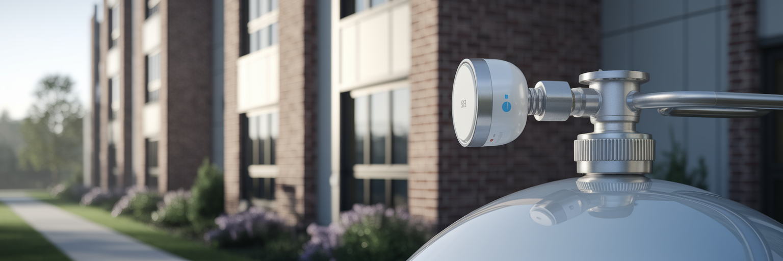 Wireless propane monitor on commercial tank.