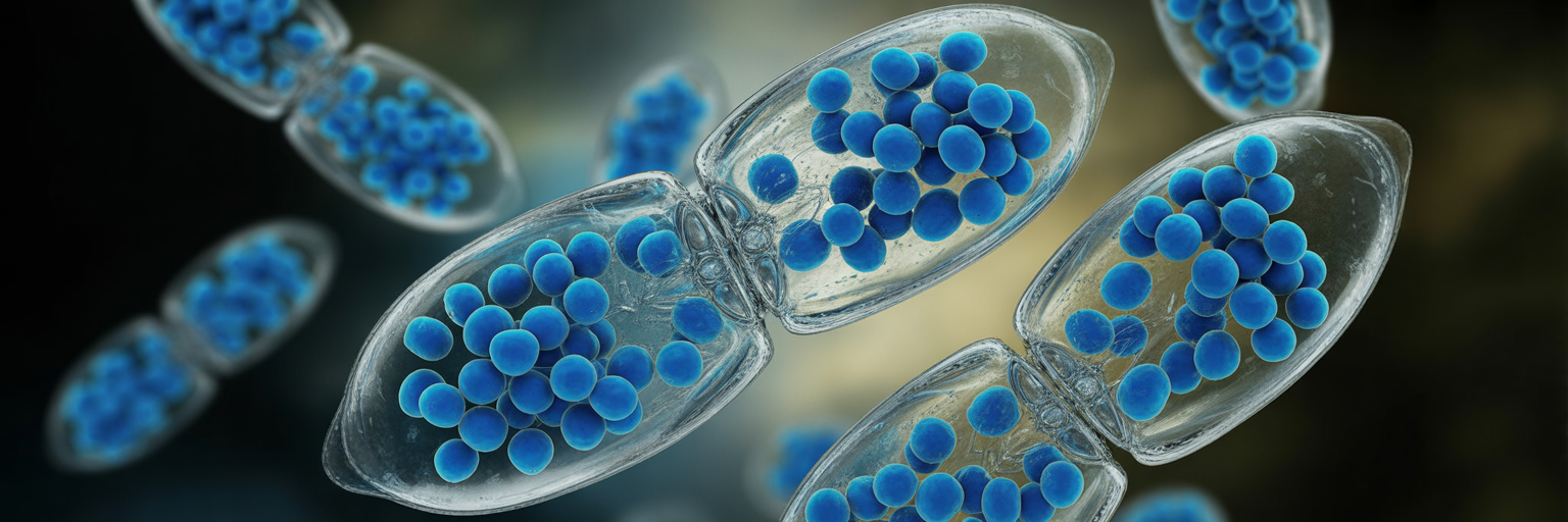 Wolbachia bacteria inside insect reproductive cells.