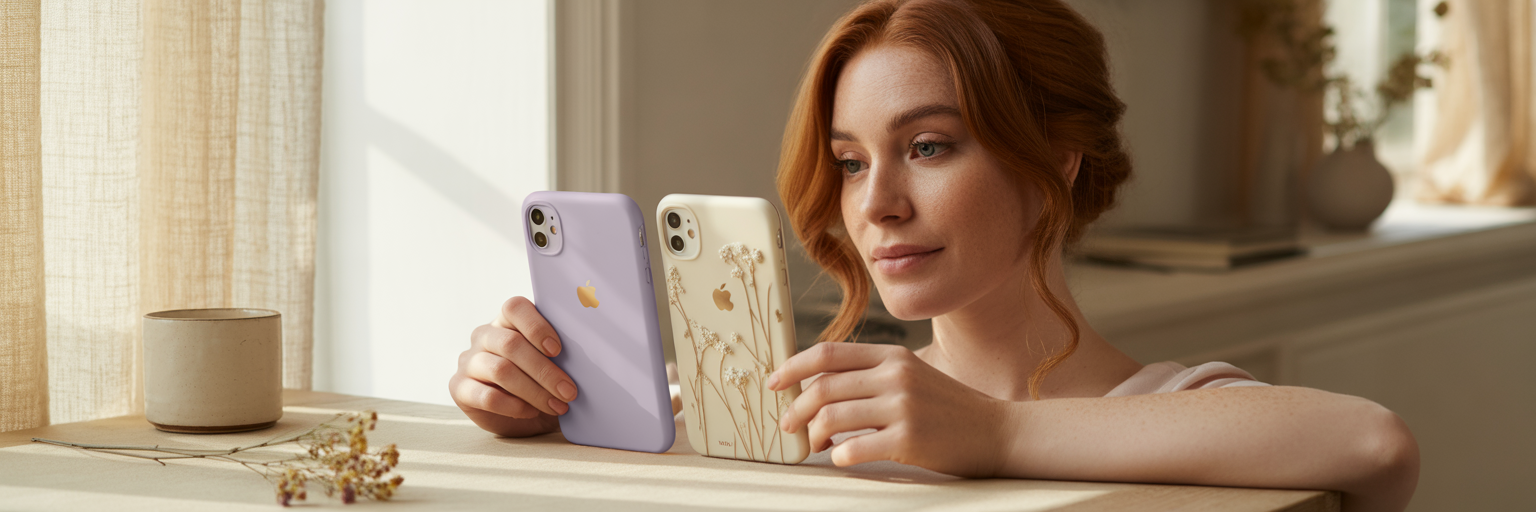 Woman choosing between two stylish cases
