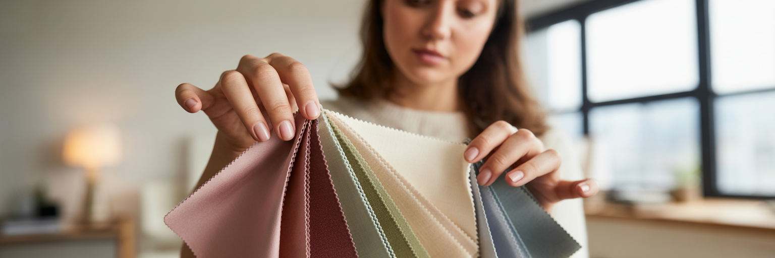 Woman choosing from elegant color swatches