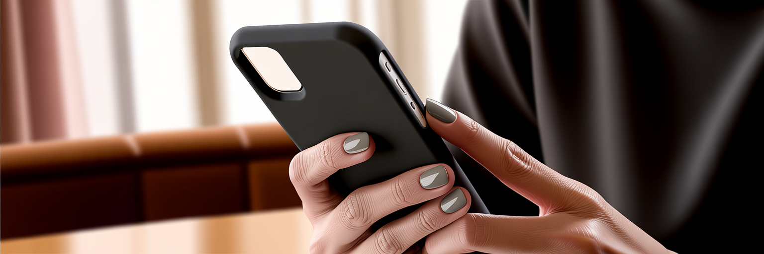 Woman holding a slim rectangle iPhone case.