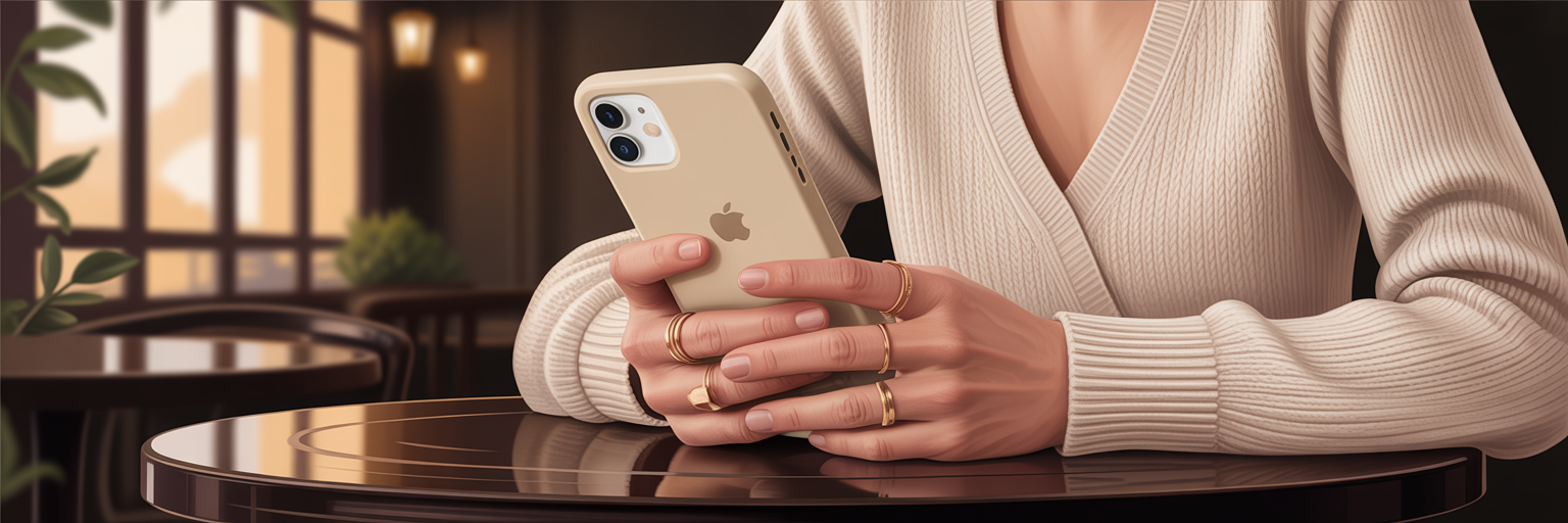 Woman holding iPhone with minimalist case