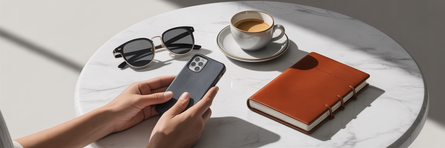 Woman holding phone with textured case.