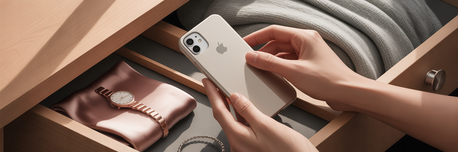 Woman selecting a stylish rectangle iPhone case.