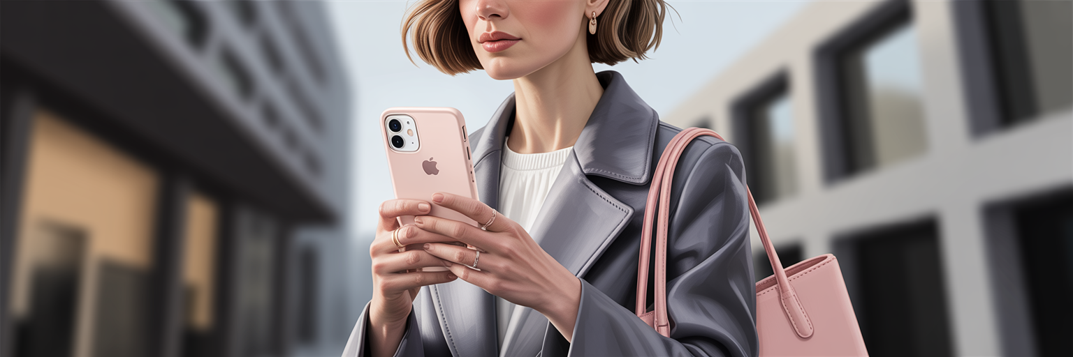 Woman styling a chic rectangle iPhone case.