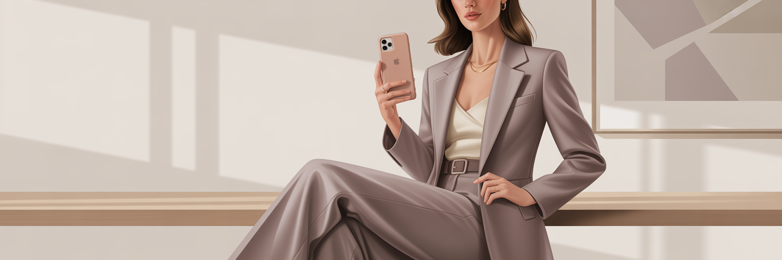 Woman styling a minimalist iPhone case with her outfit.