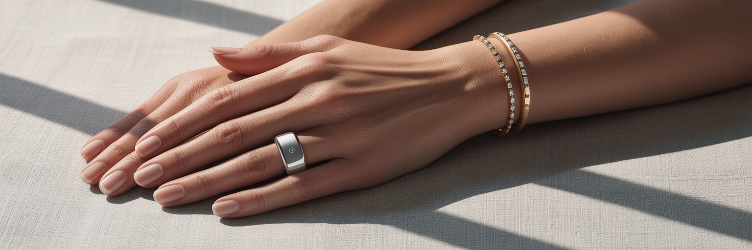 Woman wearing a discreet smart wellness ring