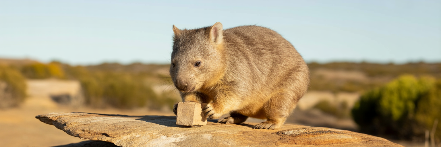 Wombat placing cube poop on rock