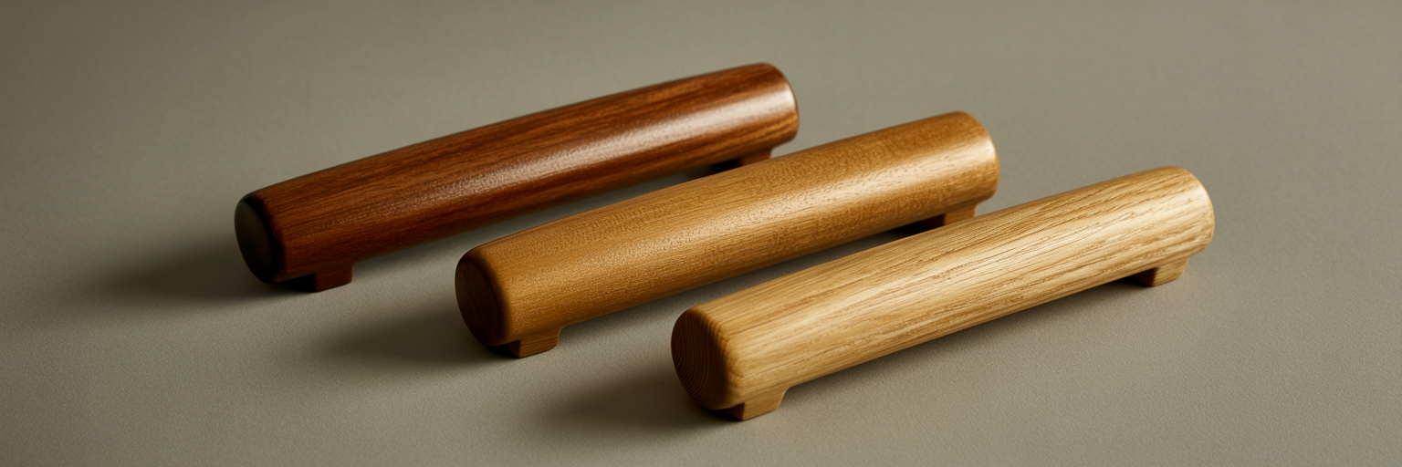 Wood drawer pulls with different finishes