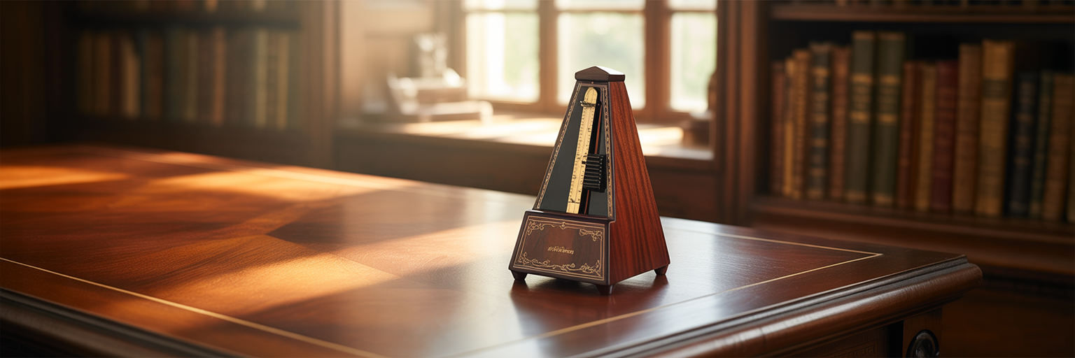 Wooden metronome at rest symbolizing balance.