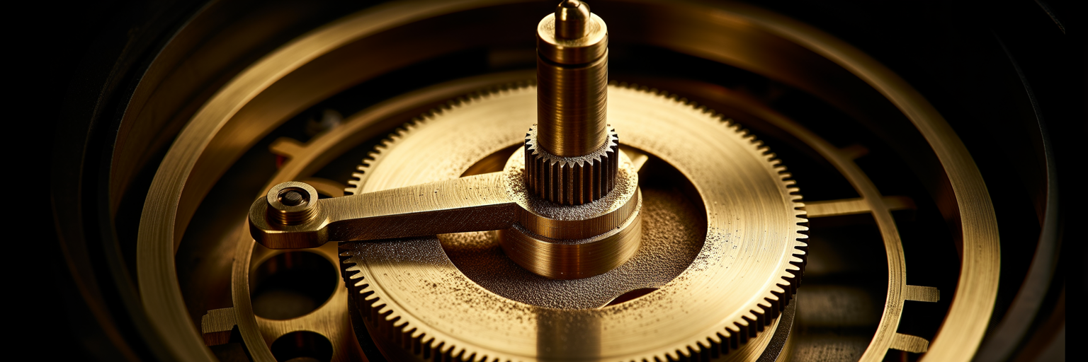 Worn gear joint in clockwork mechanism.