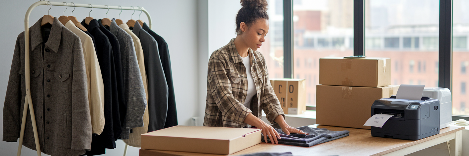 Young woman preparing side hustle packages.